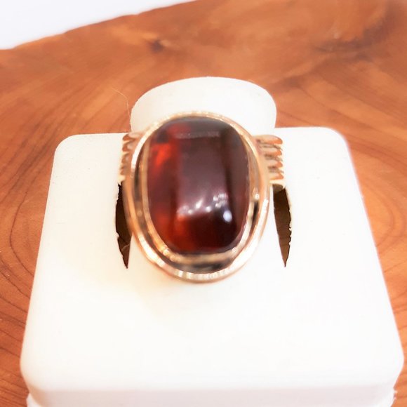 AMBER RING, HANDCRAFTED, GOLD FILLED - Picture 1 of 4